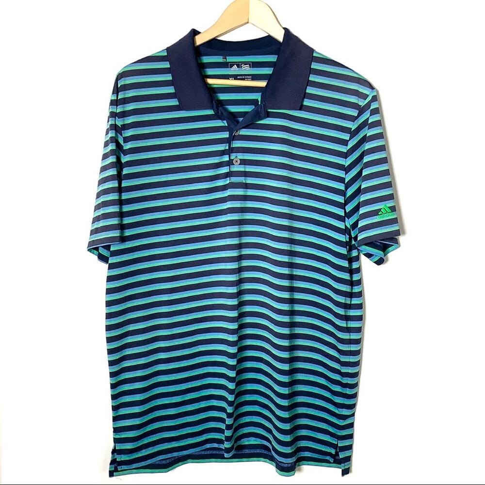 adidas blue and green striped polo golf shirt top size XL B96